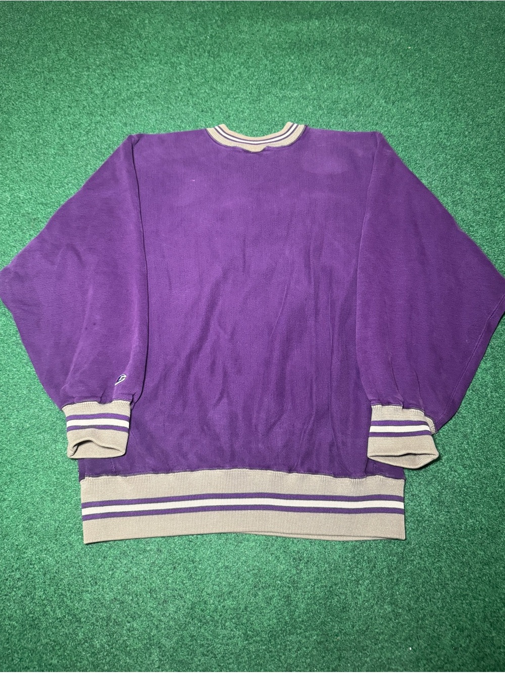Vintage 80s 90s Champion Purple Reverse Weave Crewneck Sweatshirt, Striped (XL) - Picture 4 of 10